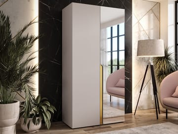 Milias-vaatekaappi peilillä 100x202 cm - Kulta/beige - Säilytys - Vaatesäilytys - Vaatekaappi