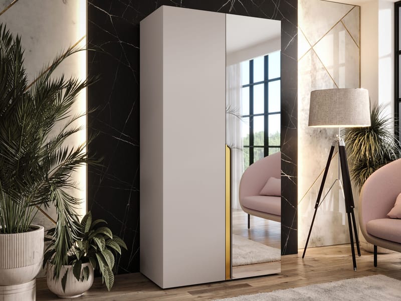 Milias-vaatekaappi peilillä 100x202 cm - Kulta, beige - Säilytys - Vaatesäilytys - Vaatekaappi