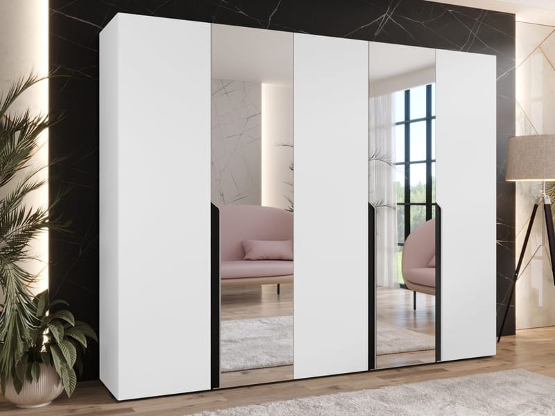 Milias-vaatekaappi peilillä 250x202 cm - Musta, valkoinen - Säilytys - Vaatesäilytys - Vaatekaappi