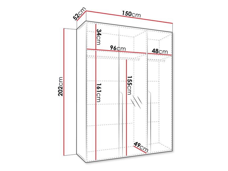 Milias-vaatekaappi peilillä 150x202 cm - Kulta, musta - Säilytys - Vaatesäilytys - Vaatekaappi