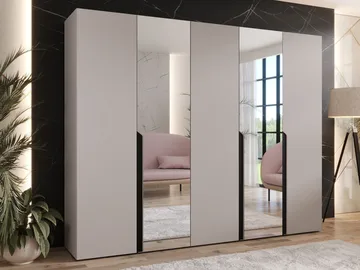 Milias-vaatekaappi peilillä 250x202 cm - beige - Säilytys - Vaatesäilytys - Vaatekaappi