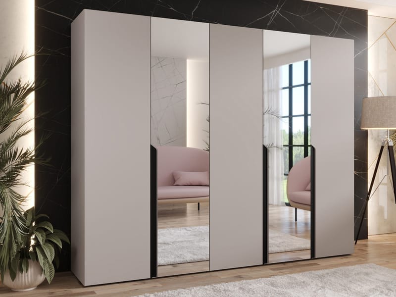 Milias-vaatekaappi peilillä 250x202 cm - beige - Säilytys - Vaatesäilytys - Vaatekaappi