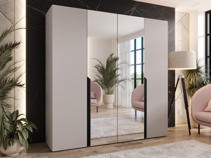 Milias-vaatekaappi peilillä 200x202 cm - beige - Säilytys - Vaatesäilytys - Vaatekaappi