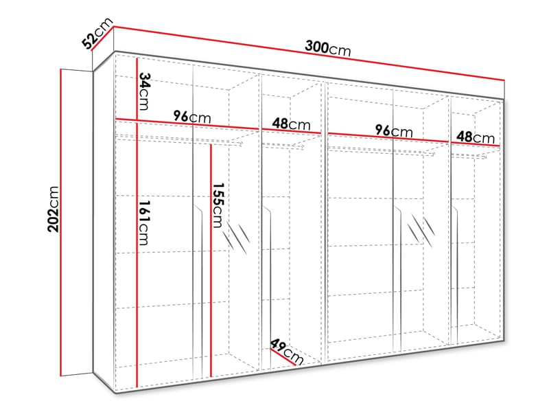 Milias-vaatekaappi peilillä 300x202 cm - musta - Säilytys - Vaatesäilytys - Vaatekaappi