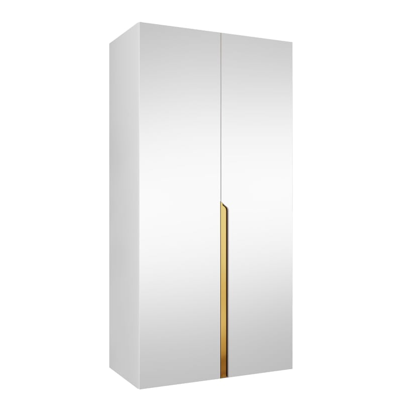Milias-vaatekaappi peilillä 100x202 cm - valkoinen / kulta - Säilytys - Vaatesäilytys - Vaatekaappi