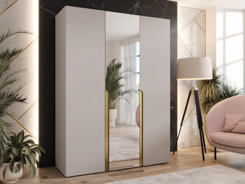 Milias-vaatekaappi peilillä 150x202 cm - Kulta, beige - Säilytys - Vaatesäilytys - Vaatekaappi