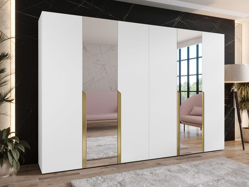 Milias-vaatekaappi peilillä 300x202 cm - valkoinen - Säilytys - Vaatesäilytys - Vaatekaappi