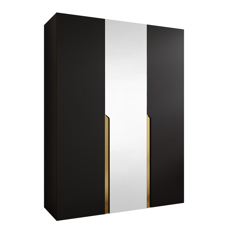 Milias-vaatekaappi peilillä 150x202 cm, Kulta, musta