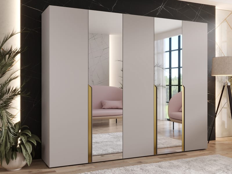 Milias-vaatekaappi peilillä 250x202 cm - beige - Säilytys - Vaatesäilytys - Vaatekaappi
