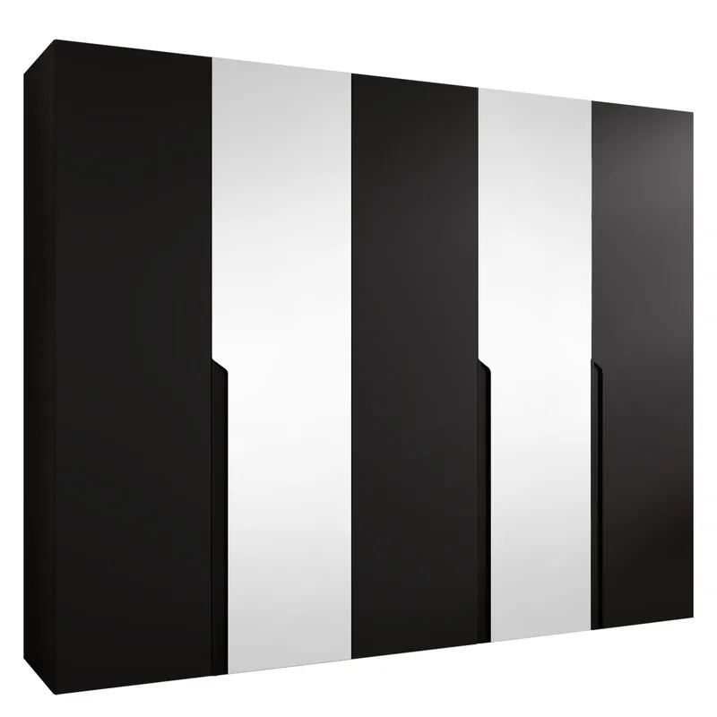 Milias-vaatekaappi peilillä 250x202 cm, Musta, musta