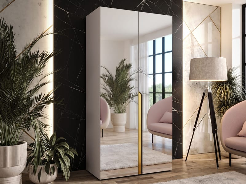 Milias-vaatekaappi peilillä 100x202 cm - beige / kulta - Säilytys - Vaatesäilytys - Vaatekaappi