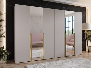 Milias-vaatekaappi peilillä 300x202 cm - beige/kulta - Säilytys - Vaatesäilytys - Vaatekaappi
