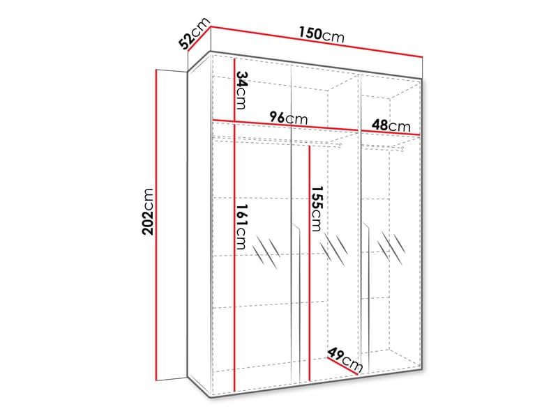 Milias-vaatekaappi peilillä 150x202 cm - musta - Säilytys - Vaatesäilytys - Vaatekaappi