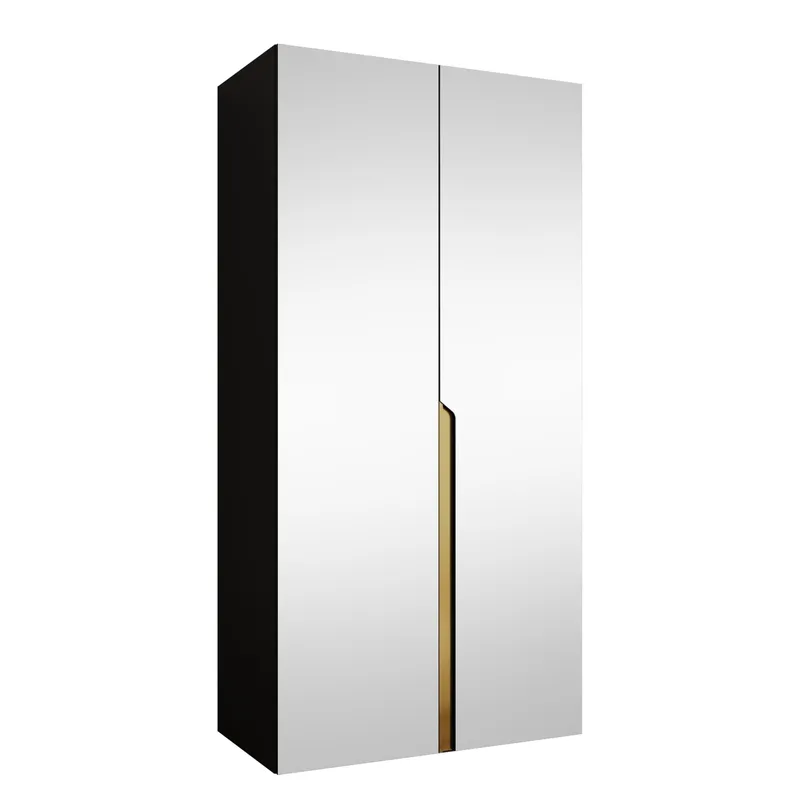 Milias-vaatekaappi peilillä 100x202 cm - musta / kulta - Säilytys - Vaatesäilytys - Vaatekaappi