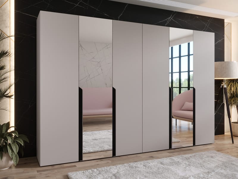 Milias-vaatekaappi peilillä 300x202 cm - beige - Säilytys - Vaatesäilytys - Vaatekaappi