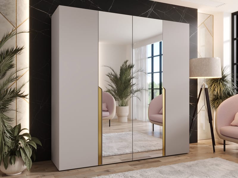 Milias-vaatekaappi peilillä 200x202 cm - beige - Säilytys - Vaatesäilytys - Vaatekaappi