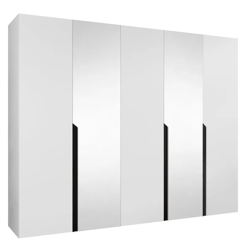 Milias-vaatekaappi peilillä 250x202 cm, Musta, valkoinen