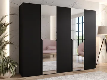 Milias-vaatekaappi peilillä 250x202 cm - Musta, musta - Säilytys - Vaatesäilytys - Vaatekaappi