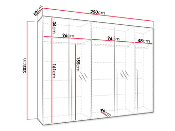 Milias-vaatekaappi peilillä 250x202 cm - Kulta/musta - Säilytys - Vaatesäilytys - Vaatekaappi