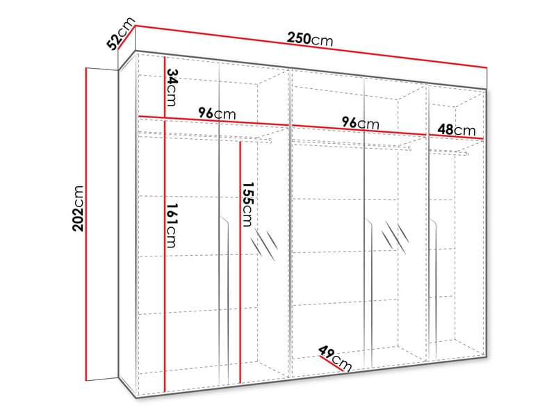 Milias-vaatekaappi peilillä 250x202 cm - Musta, musta - Säilytys - Vaatesäilytys - Vaatekaappi