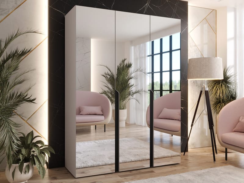 Milias-vaatekaappi peilillä 150x202 cm - beige / musta - Säilytys - Vaatesäilytys - Vaatekaappi