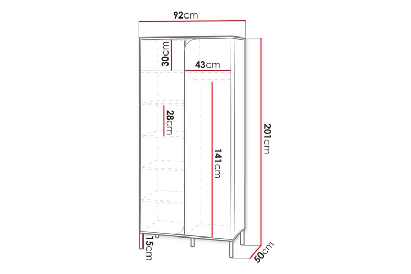 Monfort Vaatekaappi 92x201 cm - Beige - Säilytys - Vaatesäilytys - Vaatekaappi