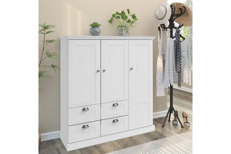 Motala Vaatekaappi 122x130 cm - Valkoinen - Säilytys - Vaatesäilytys - Vaatekaappi
