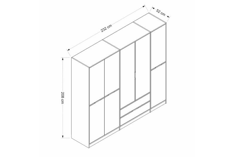 Munna Vaatekaappi 232x208 cm - Antrasiitti - Säilytys - Vaatesäilytys - Vaatekaappi