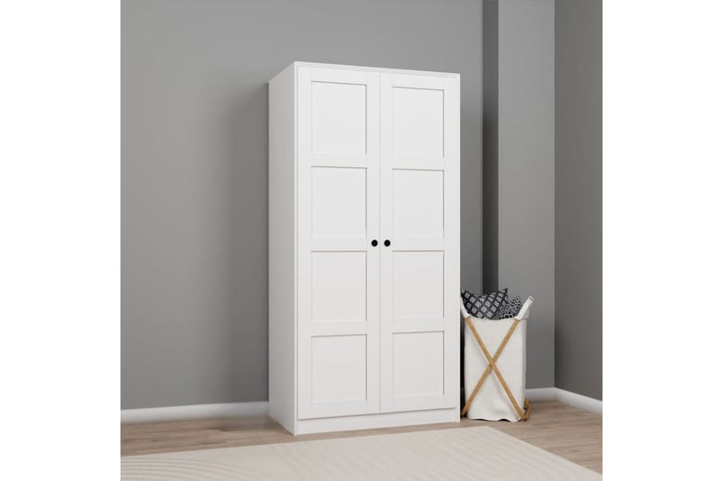 Nagouri vaatekaappi laatikoilla 94x190 cm puuta - Valkoinen - Säilytys - Vaatesäilytys - Vaatekaappi