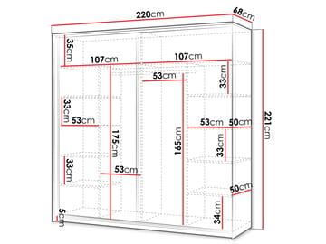 Navron Vaatekaappi peilillä 220x221 cm - Beige - Säilytys - Vaatesäilytys - Vaatekaappi