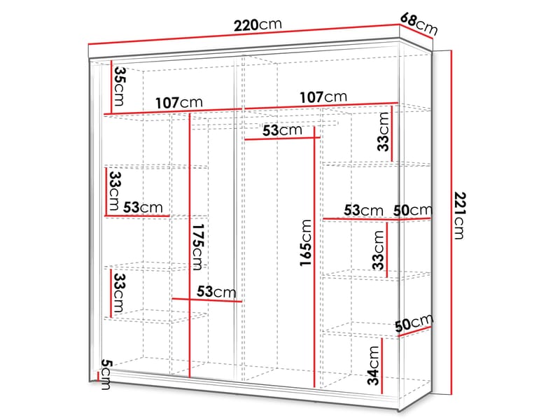Navron Vaatekaappi peilillä 220x221 cm - Beige - Säilytys - Vaatesäilytys - Vaatekaappi