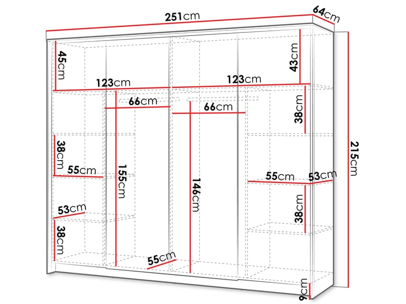 Navron Vaatekaappi peilillä 251x215 cm - Beige - Säilytys - Vaatesäilytys - Vaatekaappi