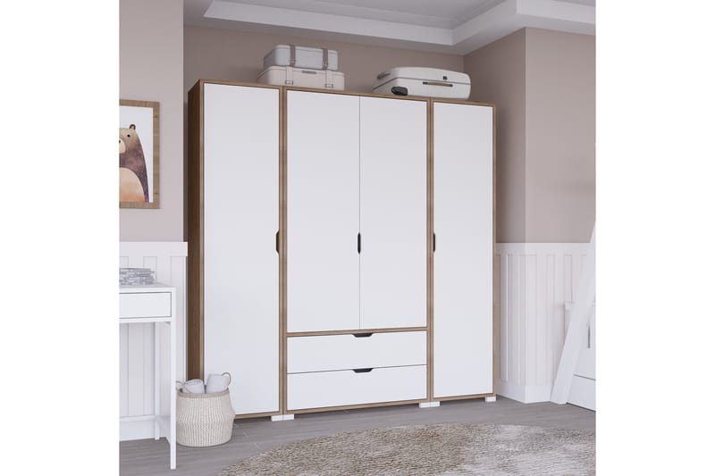 Nordhs Vaatekaappi 140x182 cm - Vaaleanruskea/Valkoinen - Säilytys - Vaatesäilytys - Vaatekaappi