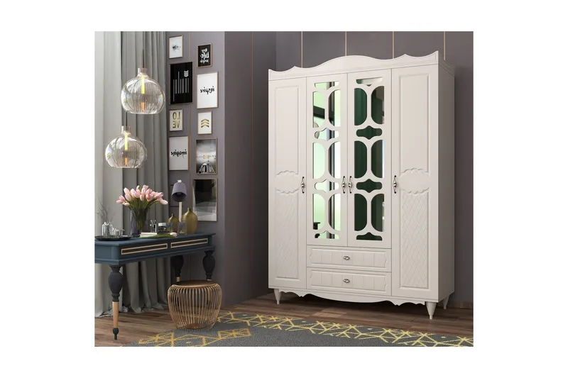 Noric Vaatekaappi 140x190 cm - Matta Valkoinen - Säilytys - Vaatesäilytys - Vaatekaappi