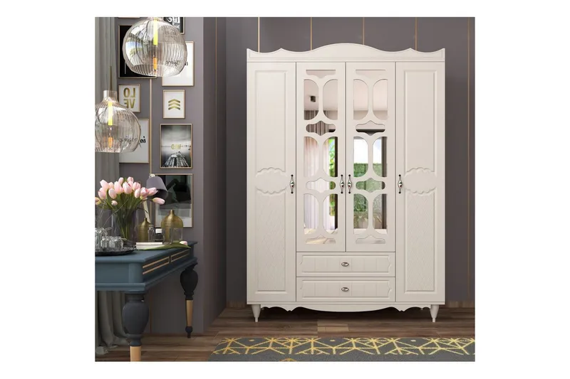 Noric Vaatekaappi 140x190 cm - Matta Valkoinen - Säilytys - Vaatesäilytys - Vaatekaappi