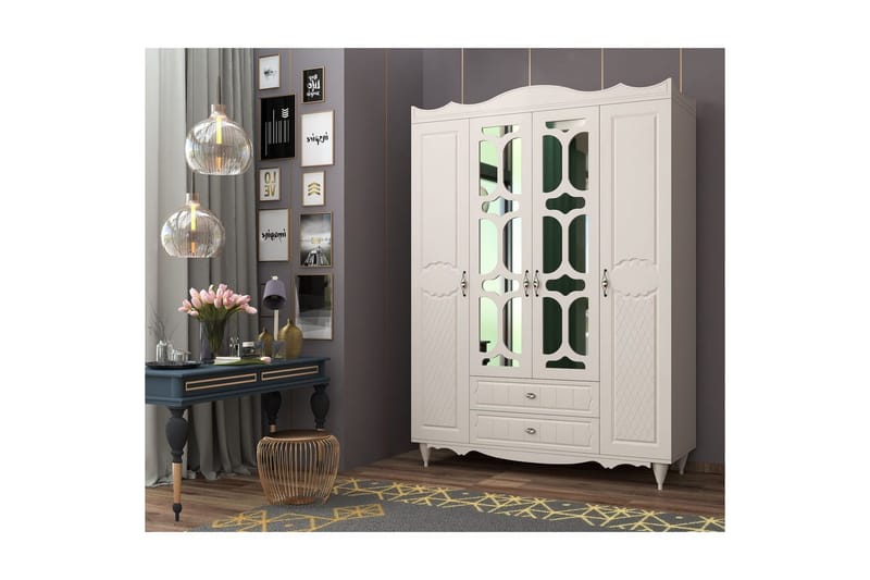 Noric Vaatekaappi 140x190 cm, Matta Valkoinen