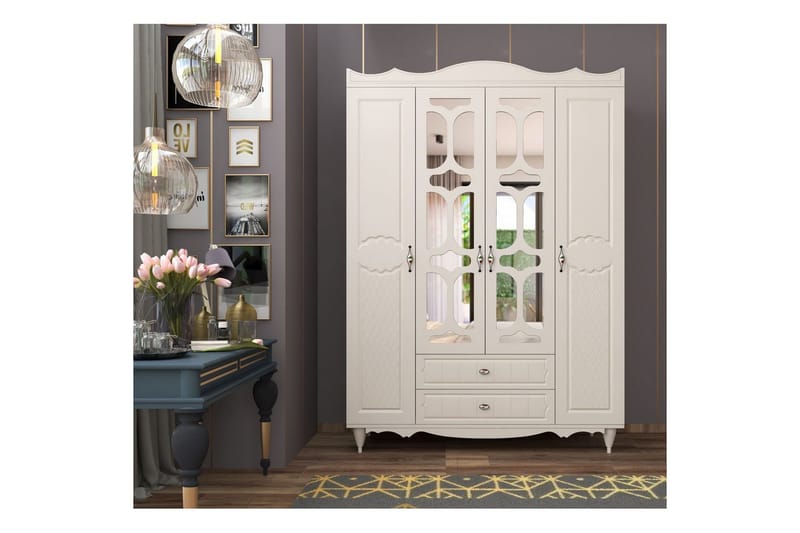 Noric Vaatekaappi 140x190 cm - Matta Valkoinen - Säilytys - Vaatesäilytys - Vaatekaappi