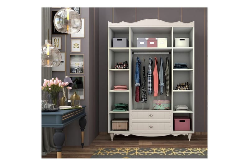 Noric Vaatekaappi 140x190 cm - Matta Valkoinen - Säilytys - Vaatesäilytys - Vaatekaappi