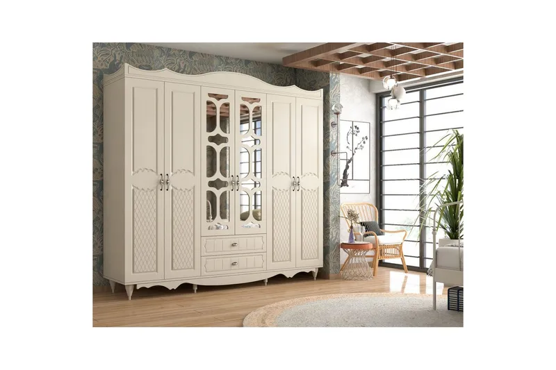 Noric Vaatekaappi 210x190 cm, Matta Valkoinen