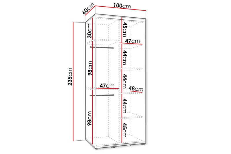 Norrebon Kaappi Peilillä 100x235 cm - Beige - Säilytys - Vaatesäilytys - Vaatekaappi