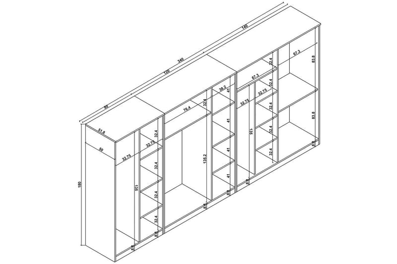 Olera Kulmavaatekaappi 340x180 cm - Luonnollinen - Säilytys - Vaatesäilytys - Vaatekaappi