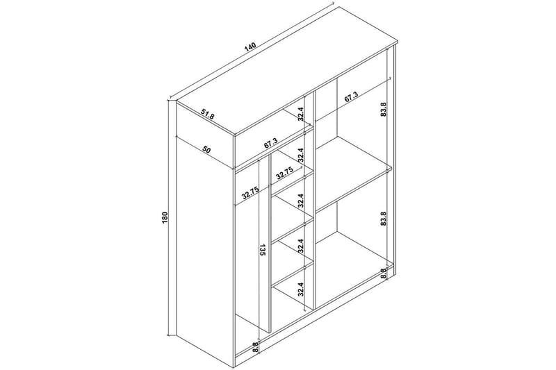 Olera Vaatekaappi 140x180 cm - Luonnollinen - Säilytys - Vaatesäilytys - Vaatekaappi