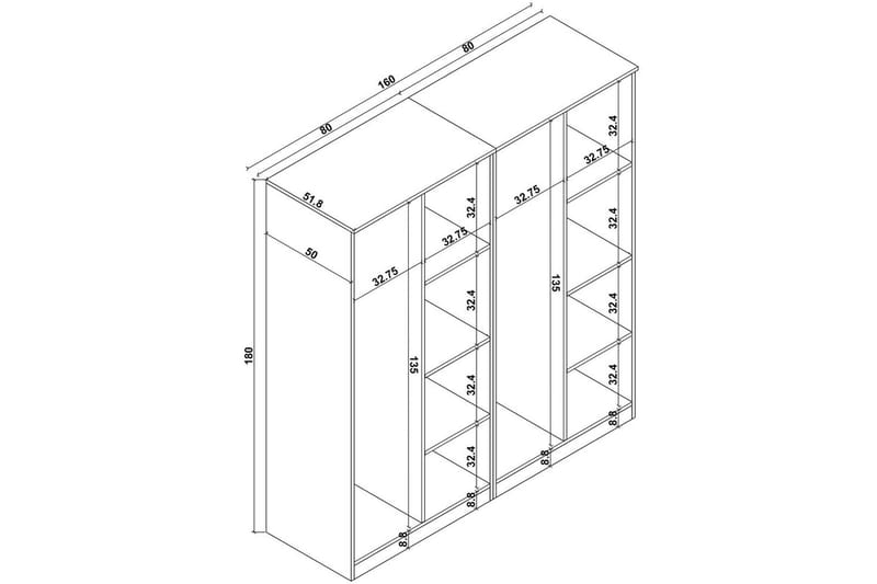 Olera Vaatekaappi 160x180 cm - Luonnollinen - Säilytys - Vaatesäilytys - Vaatekaappi