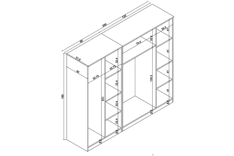Olera Vaatekaappi 200x180 cm - Luonnollinen - Säilytys - Vaatesäilytys - Vaatekaappi