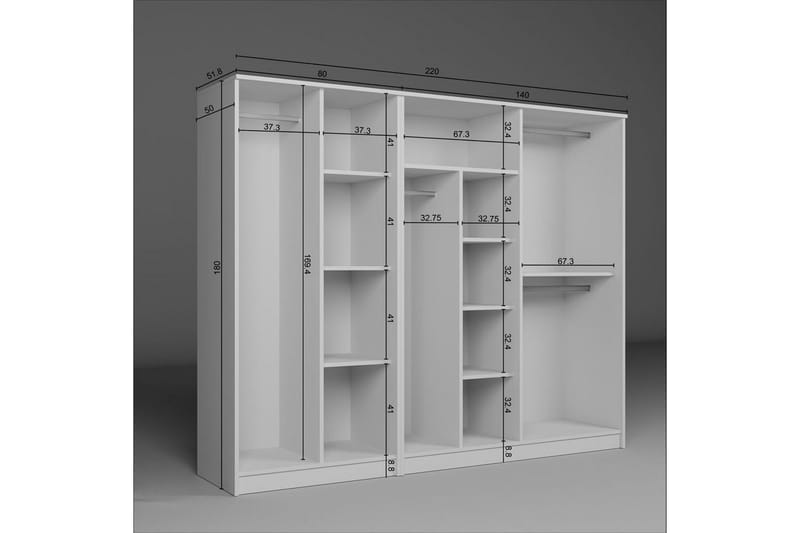 Olera vaatekaappi 220 cm maalattua puuta - Valkoinen - Säilytys - Vaatesäilytys - Vaatekaappi
