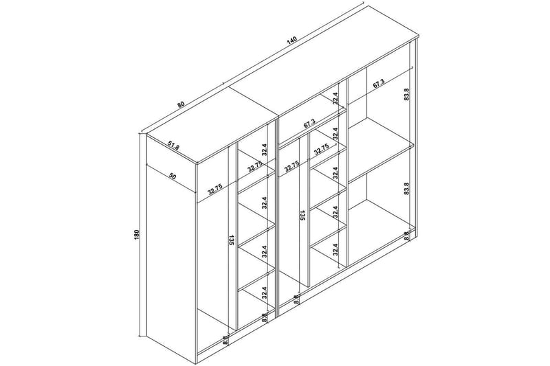 Olera Vaatekaappi 220x180 cm - Luonnollinen - Säilytys - Vaatesäilytys - Vaatekaappi