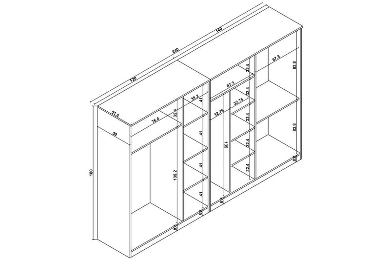 Olera Vaatekaappi 280x180 cm - Luonnollinen - Säilytys - Vaatesäilytys - Vaatekaappi