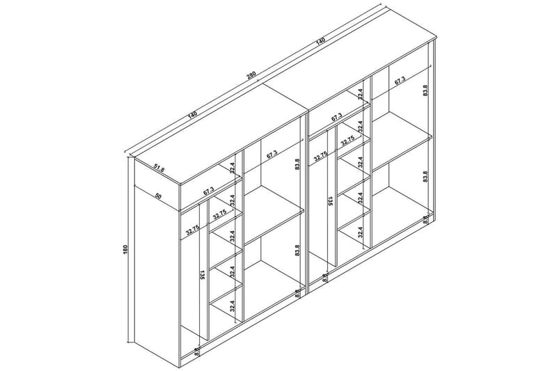 Olera Vaatekaappi 280x180 cm - Valkoinen - Säilytys - Vaatesäilytys - Vaatekaappi