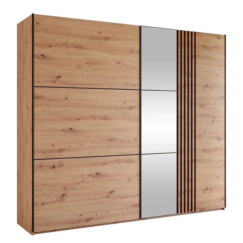 Osval Vaatekaappi peilillä 250x215 cm - Ruskea/Musta - Säilytys - Vaatesäilytys - Vaatekaappi