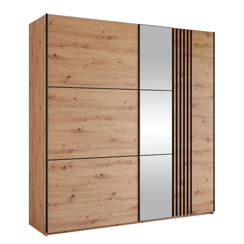 Osval Vaatekaappi peilillä 203x215 cm, Ruskea/Musta
